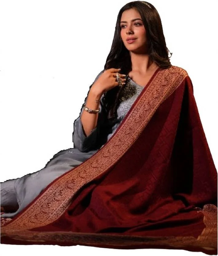 STSHAWLS Acrylic Self Design Women Shawl  (Maroon) - Best Price ₹351 at Flipkart