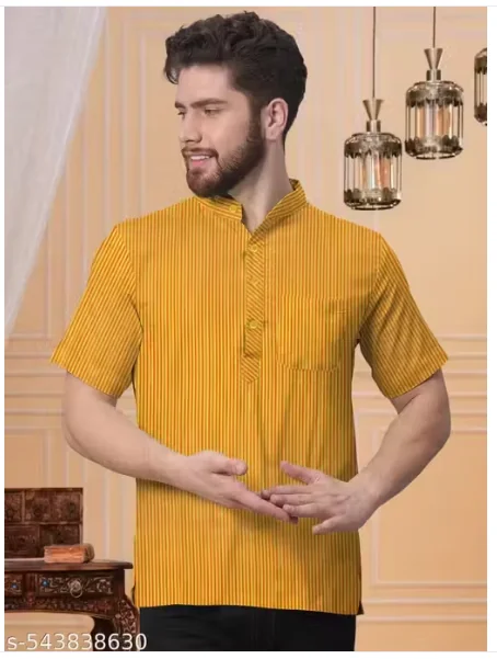 MEN'S SHORT KURTA HALF SLEEVE MEN'S FASHION BLACK YELLOW - Best Price ₹183 at Meesho