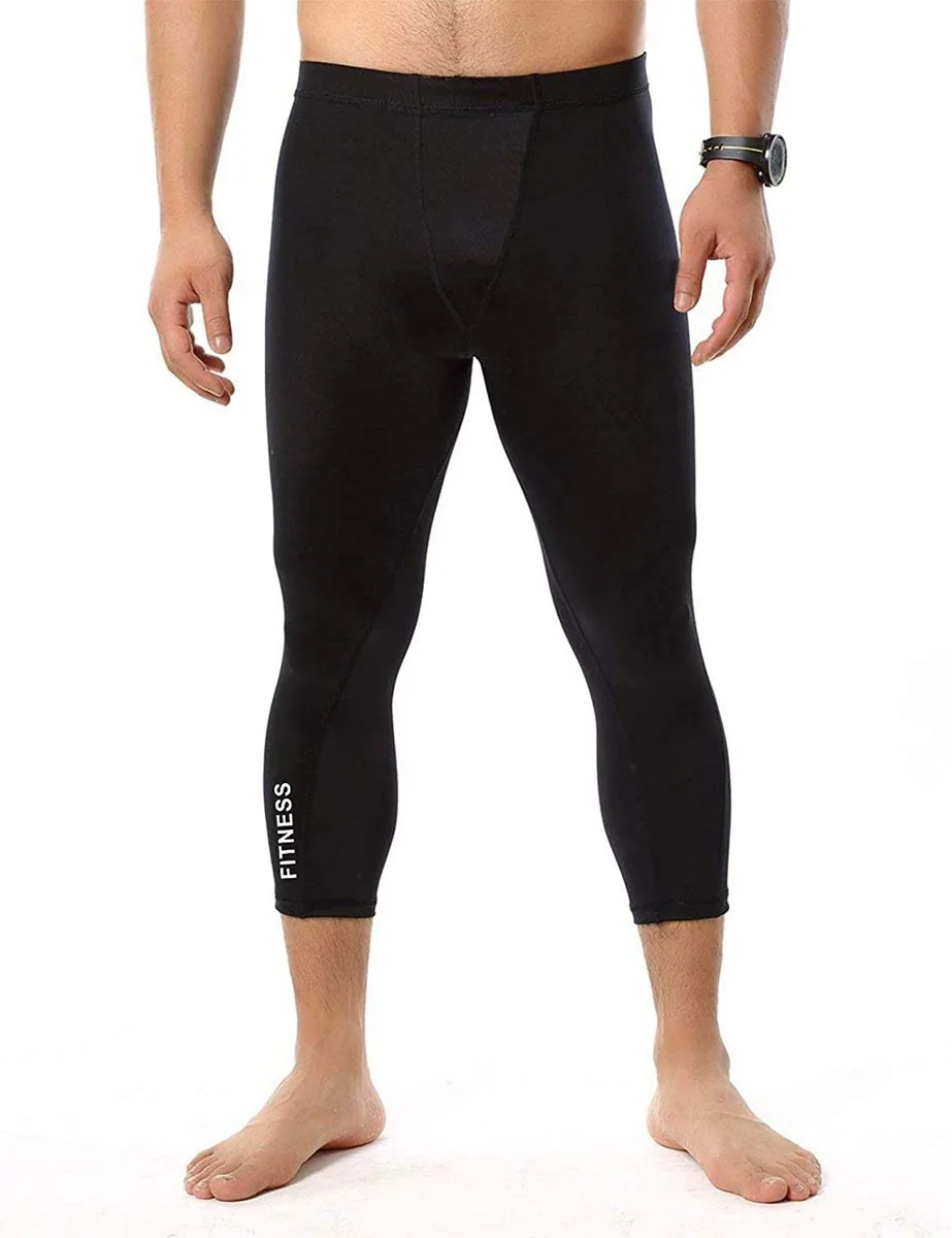 3/4 Leggings for Men Quick Dry Compression Sports Capri Pants Running Gym Tights
