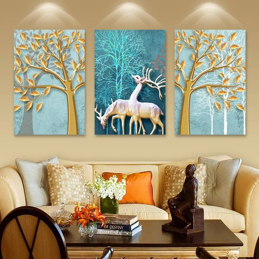 RANGOLI HD Digital Famous Painting Digital Reprint 12 inch x 18.5 inch Painting  (With Frame, Pack of 3)