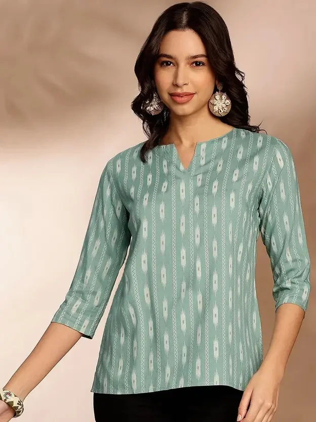 1 Stop Fashion Women Printed Cotton Blend Tunic Kurta  (Light Green) - Best Price ₹210 at Flipkart