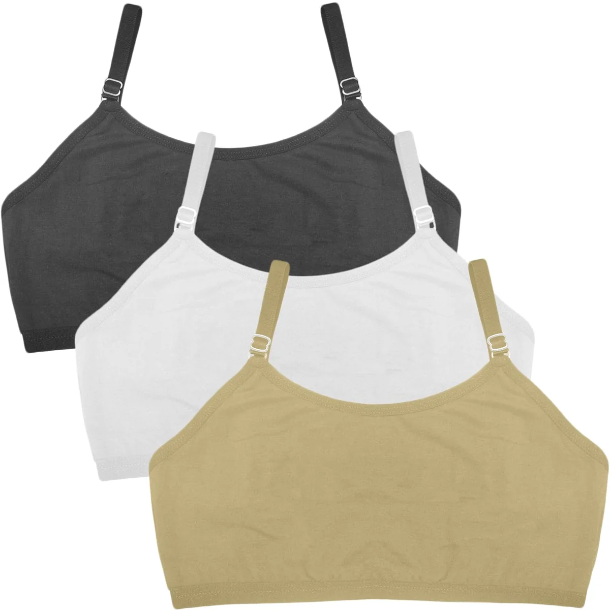 Solid Beginner Bras for Girls/Kids: Pack of 3 Half Slips & Camisoles