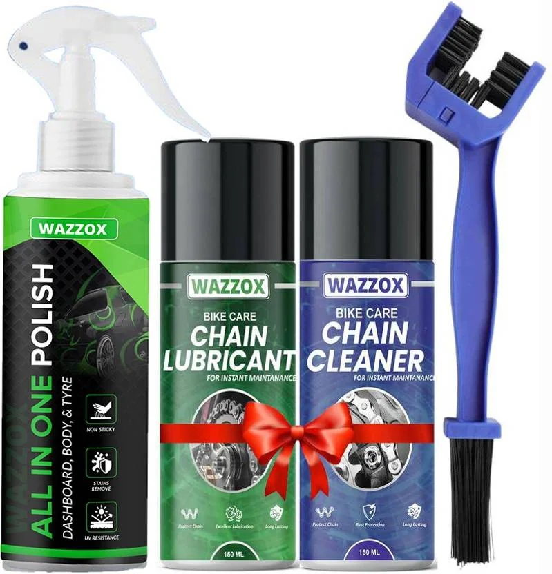 WAZZOX Combo Of Chain Lubricant + Chain Cleaner + Bike & Car Polish With Cleaning Brush Cleans | Shines & Protects Chain | Car Dashboard Interior & Exterior Cleaning | Chain Oil  (500 ml)