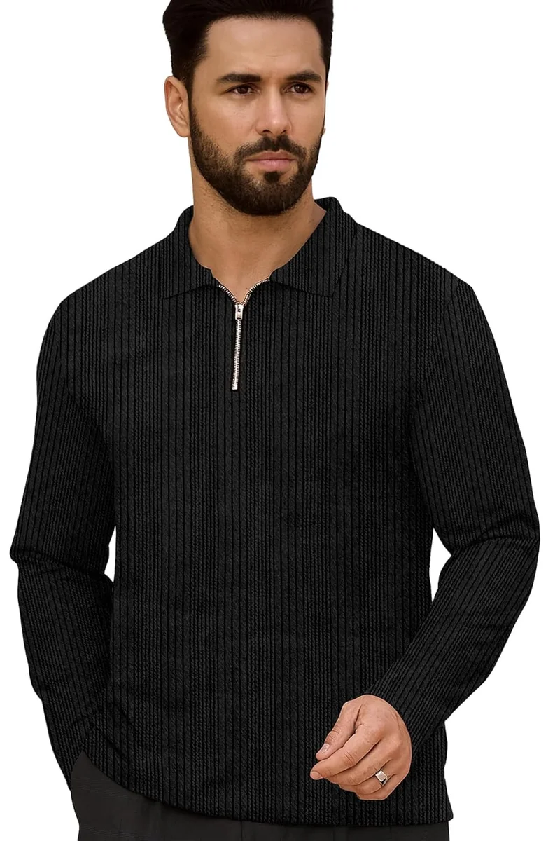 KAJARU Men's Polyester Blend T-Shirt with Round Neck Full Sleeves Quilted Pattern Regular Fit and Standard Length - Best Price ₹349 at Amazon