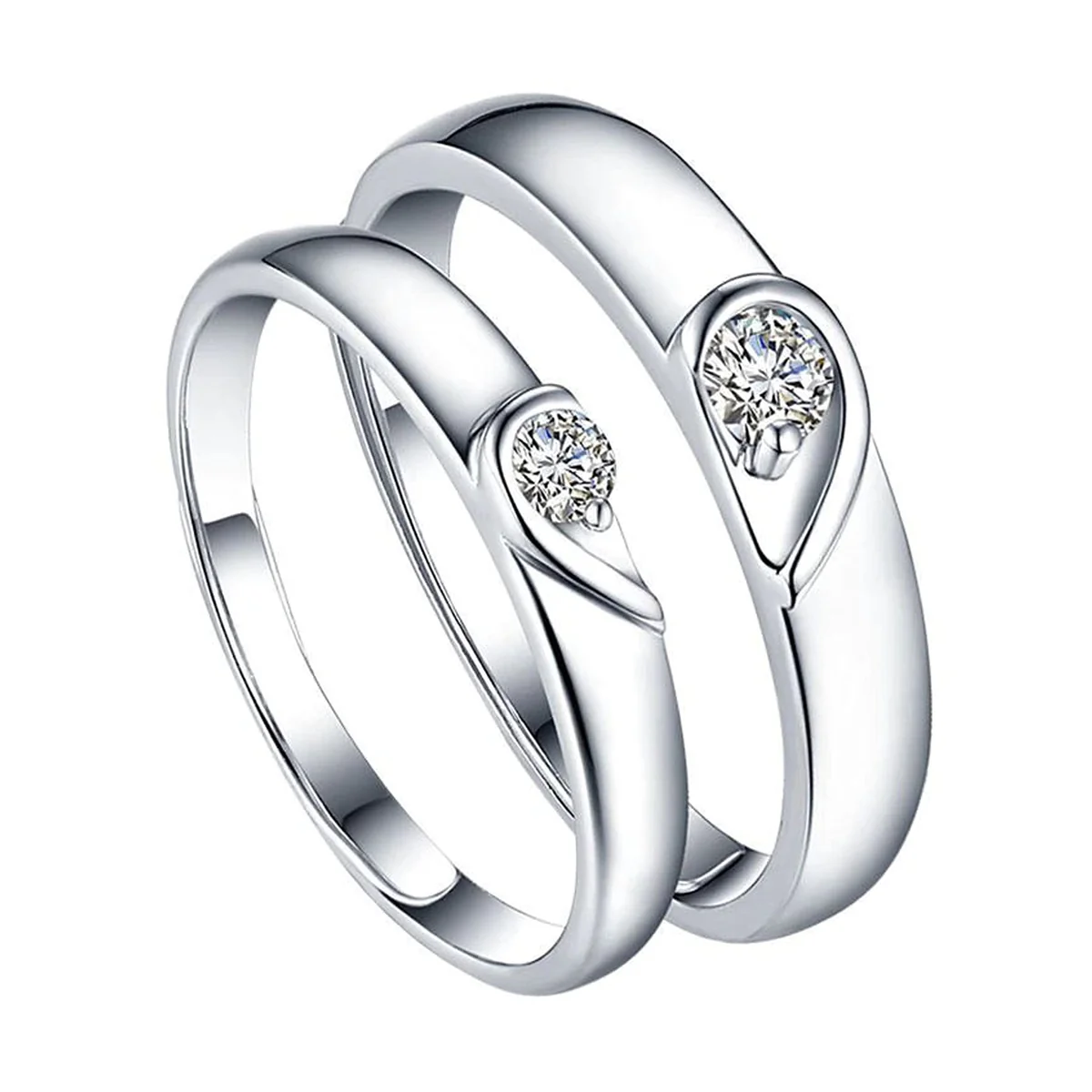 Delicate Crystal Silver Plated Heart Design Adjustable Ring for Women, Girls, Men, Boys - Couple Finger Ring - Valentine Love Gifts for Wife, Girlfriend
