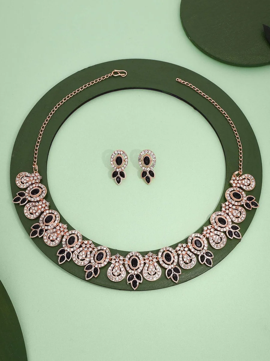 Rose Gold Plated American Diamond Studded Choker & Earrings Jewellery Set - Best Price ₹599 at Myntra