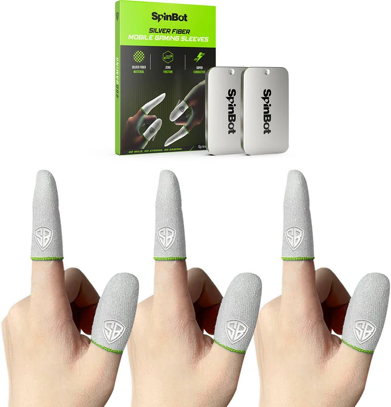 SpinBot Silver Fiber Thumb & Finger Mobile Gaming Sleev...