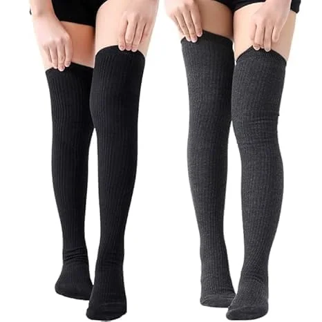 Women’s Wool Warm Thigh-High Socks – Thick Knitted Thermal Winter Woolen Knee-Length Long Socks | Free Size | 1 Pair