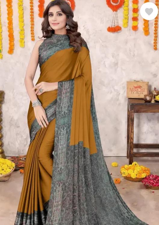 MIRCHI FASHION Printed, Striped Leheria Chiffon, Georgette Saree  (Mustard, Grey, Multicolor) - Best Price ₹511 at Flipkart