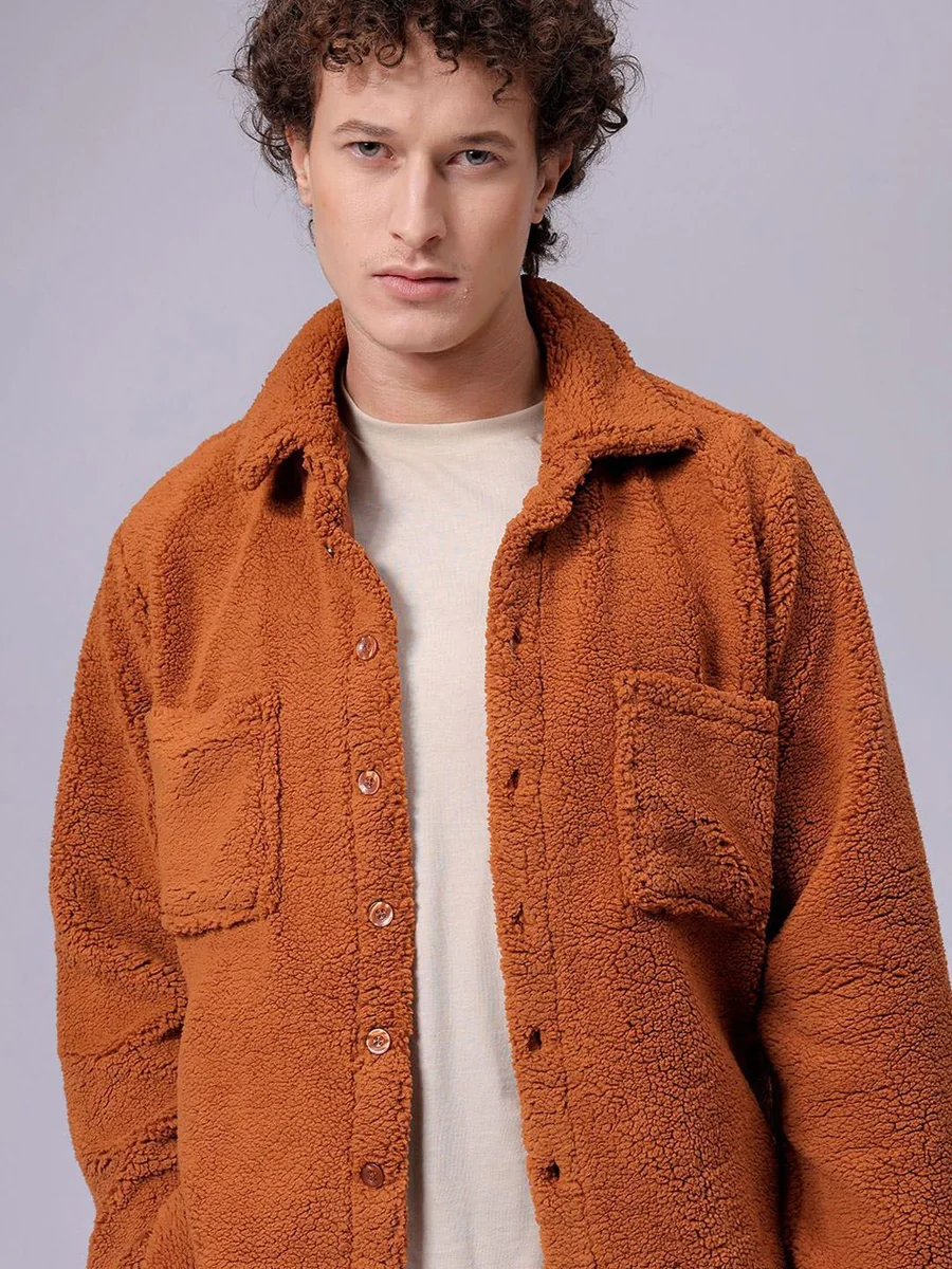 Men Fleece Regular Fit Casual Winter Overshirt