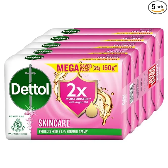 Dettol Skincare Moisturizing Beauty Bathing Soap Bar with Argan Oil (750gm) | Softer Skin, 150gm, Pack of 5 - Best Price ₹248 at Amazon