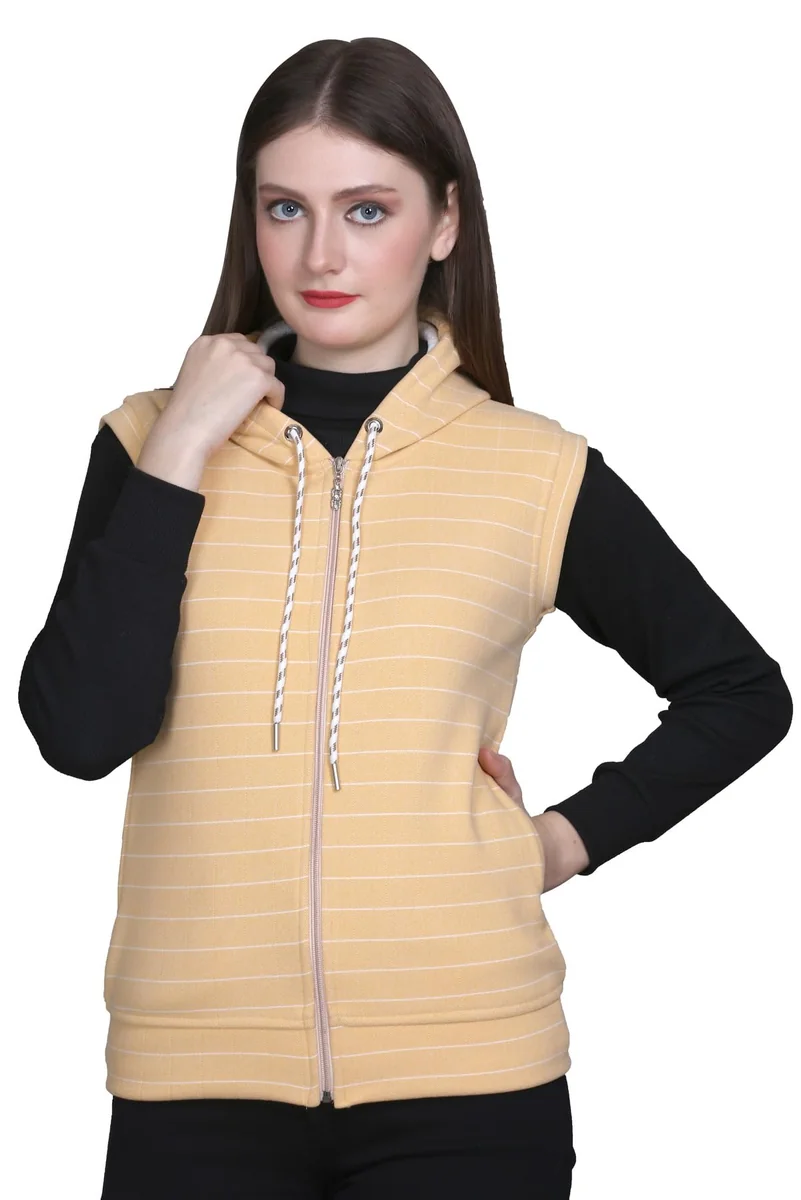 Women's Sleeveless Casual Regular Fit Fleece Winter Wear Lining Design Hooded Neck Sweatshirt with Pocket