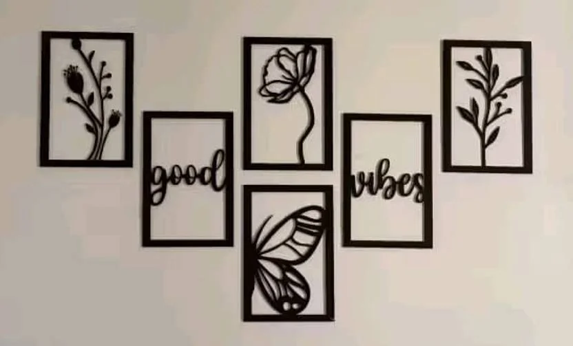 A3 BOX Wooden Wall Decor Hangings Living Room, Bedroom, Kitchen, Office Pack of 6  (20 cm, Black) - Best Price ₹140 at Flipkart