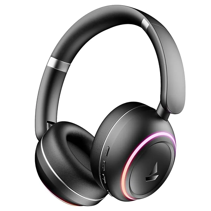 boAt Rockerz 480, RGB LEDs,6 Light Modes, 40mm Drivers,Beast Mode, 60H Battery, ENx Tech, Stream Ad Free Music via App Support, Bluetooth Headphones, Wireless Over Ear Headphone with Mic (Black Sabre) - Best Price ₹1599 at Amazon