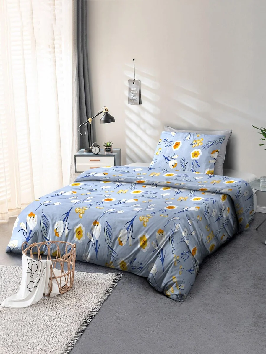 Blue Floral Cotton 110 TC Single Coarse Bedsheet with a Pillow Cover-228 x 152 cm - Best Price ₹194 at Myntra