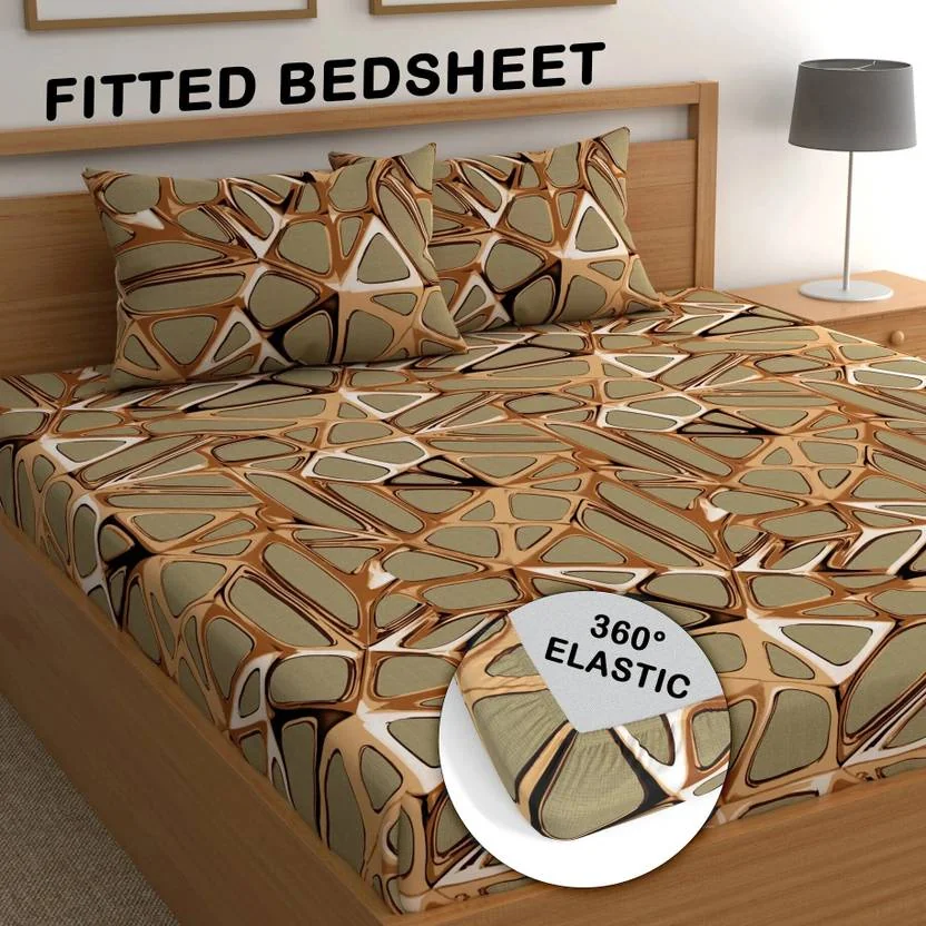 CG Homes Cotton Double Fitted (Elastic) 180 TC Printed Bedsheet  (Pack of 1, GOLDEN, Brown) - Best Price ₹288 at Flipkart