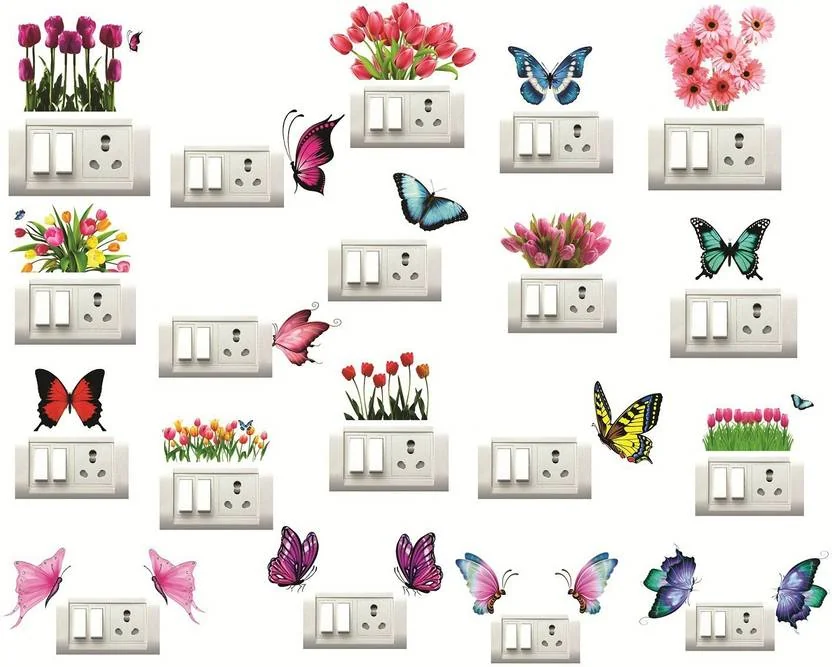 Decor Villa 25 cm butterfly and flower Wall Sticker & Switch Board Sticker Set Of 19 Reusable Sticker  (Pack of 19) - Best Price ₹94 at Flipkart