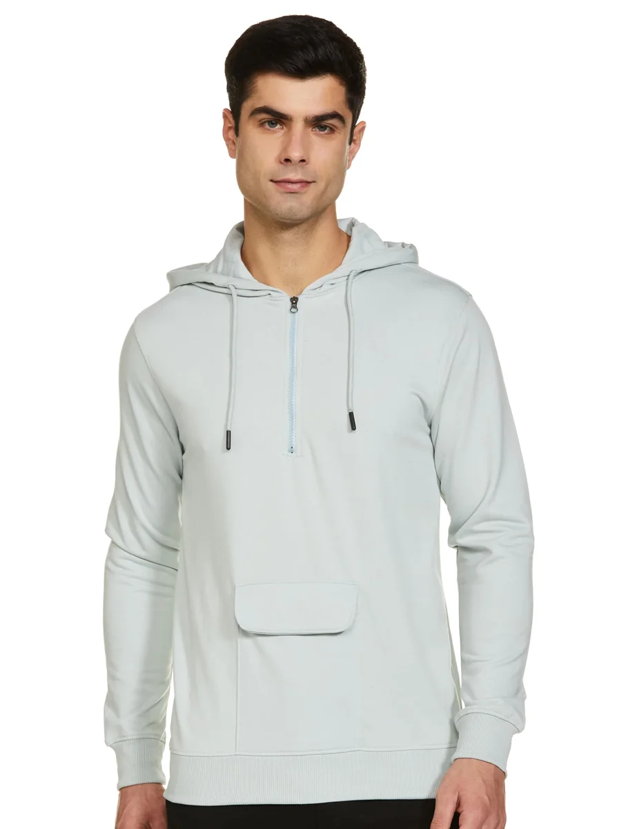 Men's Winter Full Sleeve Hoodie with Drawstring - Half Zip Closure | Utility Pocket with Flap | Casualwear for Men | Winters Hoodie for Men