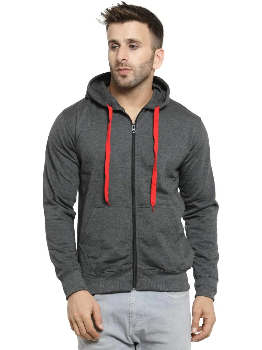 Men's Cotton Regular Solid Hoodies Sweatshirt Gym Warm Travel Hoodies Pullover Hoodies Stylish Winter Wear with Hood and Pockets Zipper Hoodie, Grey_XL
