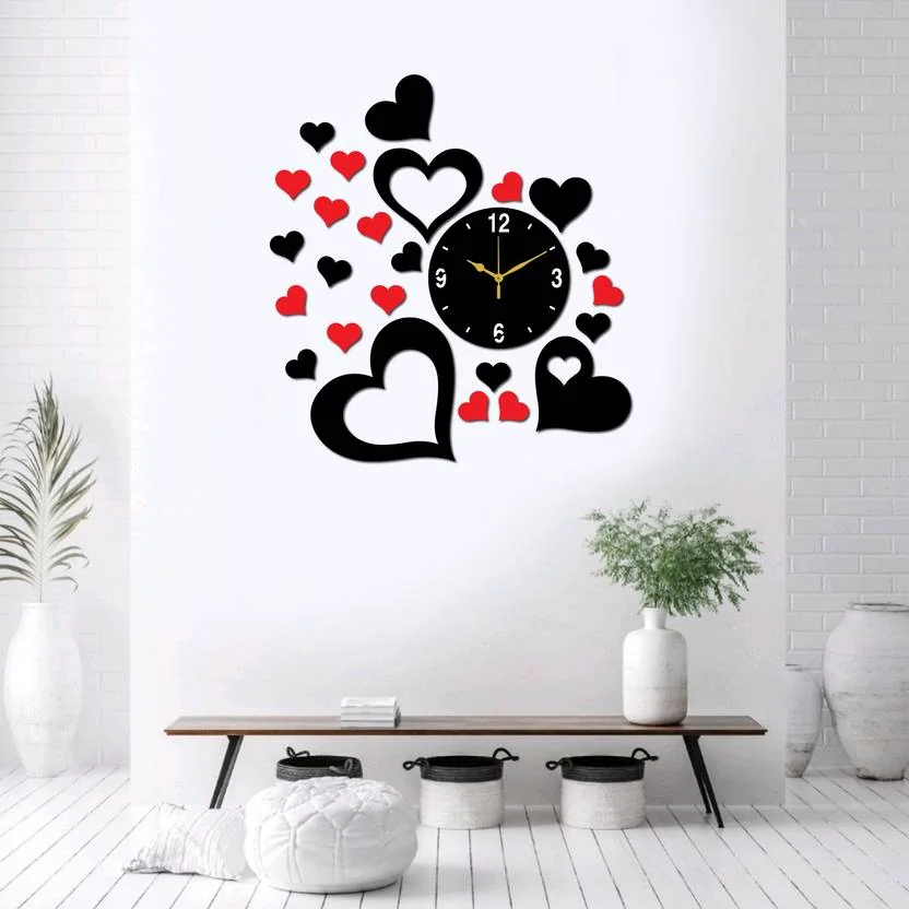 Fravy Analog 50 cm X 54 cm Wall Clock  (Black, Red, Without Glass, DIY Clocks) - Best Price ₹167 at Flipkart