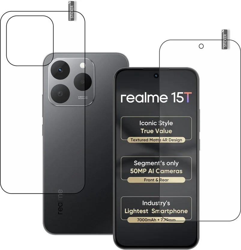 BOMGUARD Front and Back Tempered Glass for REALME 15T 5...