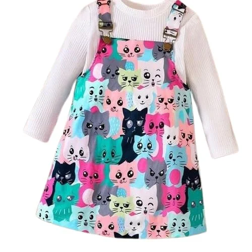 Kids Girls Cat Printed Multicolour Dress Set - Best Price ₹193 at Amazon