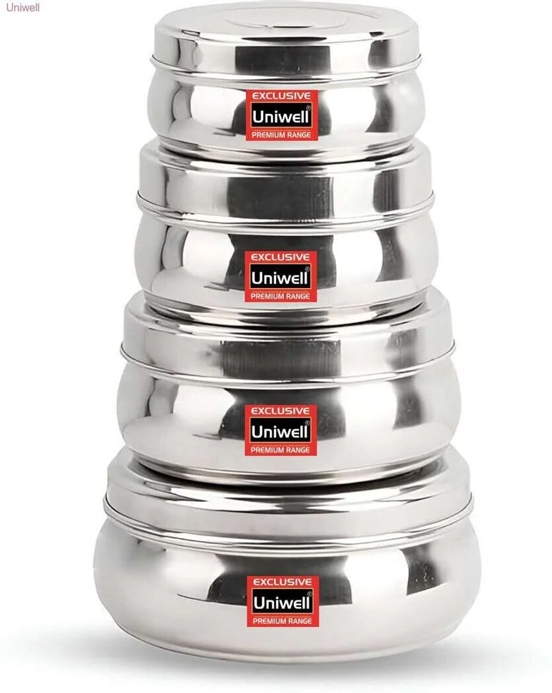 Pack of 4 Steel Utility Container  - 2500 ml Uniwell Silver