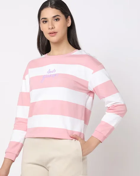 Striped Round-Neck Sweatshirt - Best Price ₹180 at Ajio