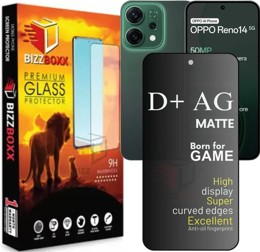 BizzBoxx Tempered Glass Guard for Reno14 D+ Matte Gamin...