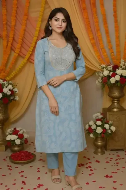 bhomik Women Cotton Blend Kurta Pant Set - Best Price ₹317 at Flipkart