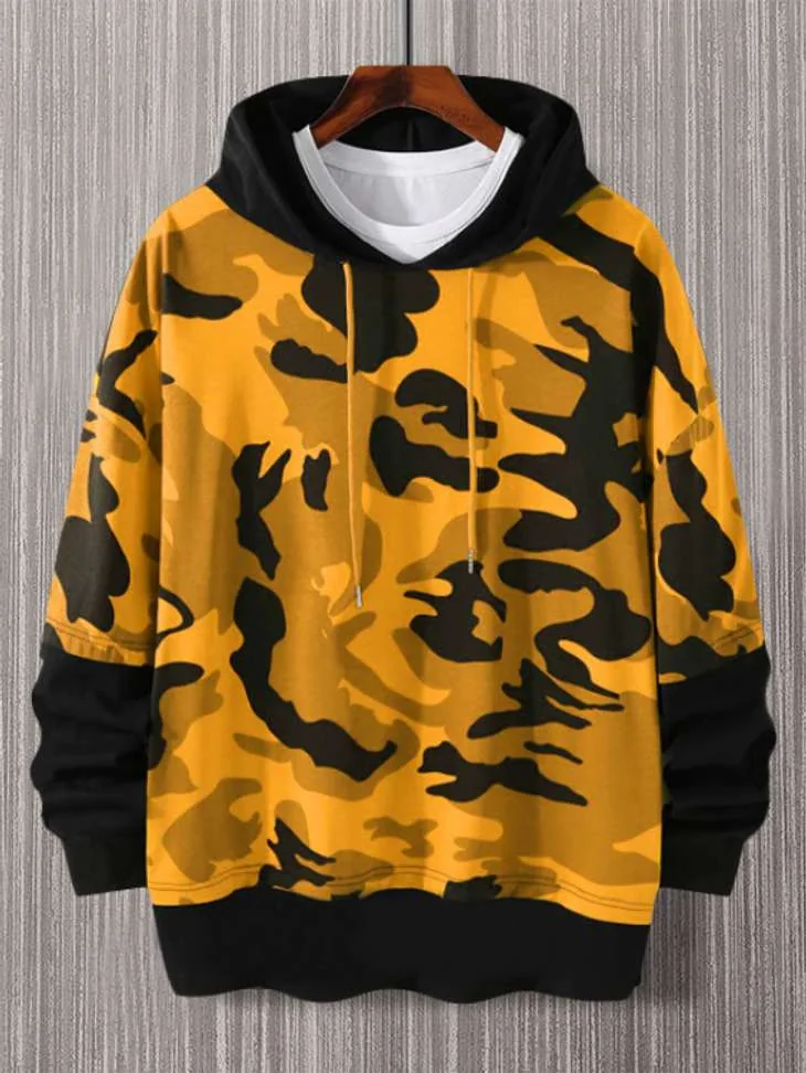 Colorblock Hooded Neck Casual Men Cotton Fleece Blend Yellow Sweater - Best Price ₹168 at Shopsy