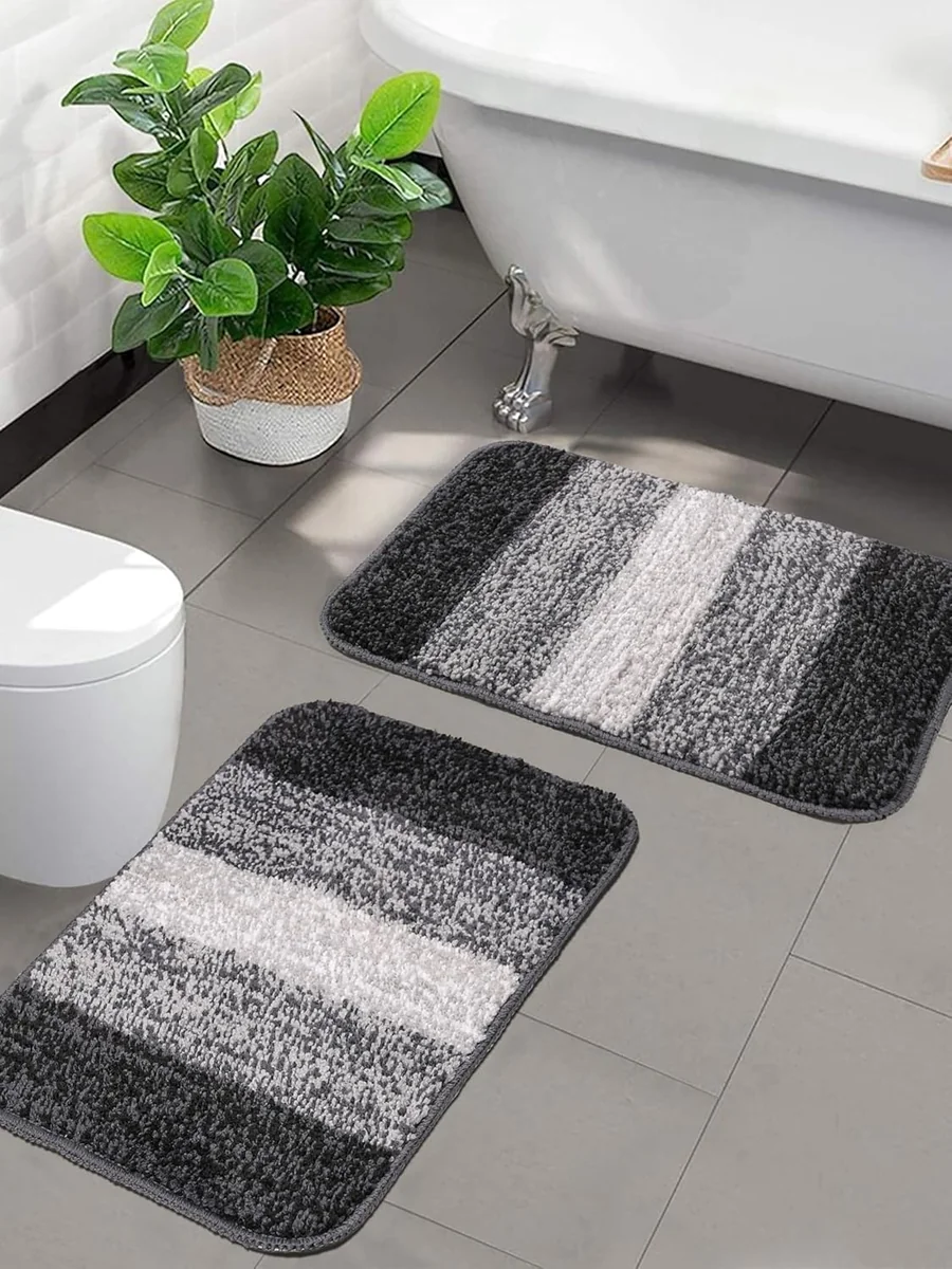 SARAL HOME EASY LIVING Microfiber Striped Rectangle Shaped Anti-Skid Bath Mats | Soft & Super Absorbent Mats for Shower | Washable, Non-Slip & Quick-Drying Mats, 35x50 CM | Pack of 2 (Black) - Best Price ₹289 at Amazon