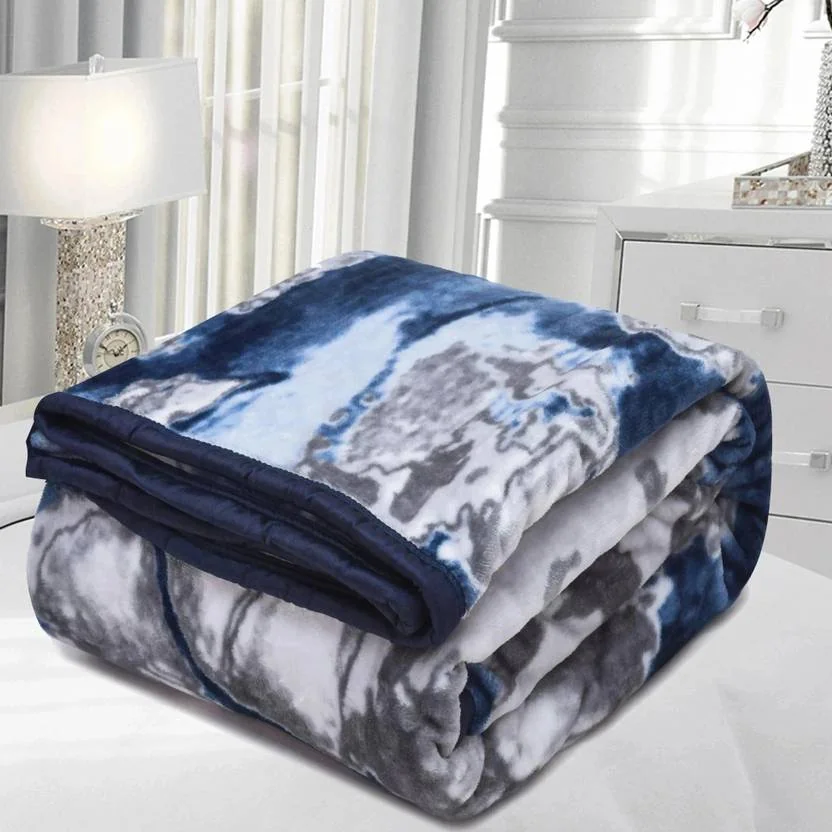 SPANGLE Printed Double Mink Blanket for  Mild Winter  (Microfiber, Grey Navy)