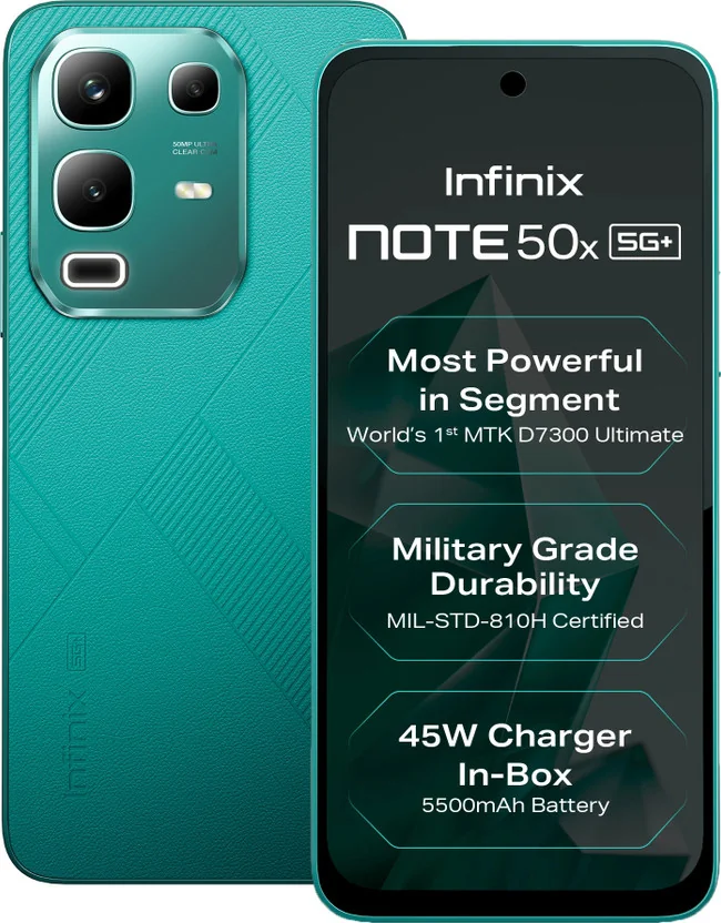 Infinix Note 50x 5G+ 45W Charger In the Box & AI (Sea Breeze Green, 128 GB)