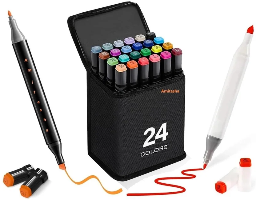 Harinder 24 Pc Dual Tip Highlighter & Marker Set for Dr...