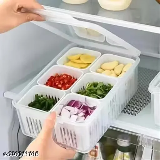 Fridge Storage Box | 6 in 1 Freezer Storage Container | Vegetable Storage, Draining Crisper Refrigerator Food Box, Container for Kitchen Storage (Pack of 1) | Storage Box | - Best Price ₹96 at Meesho