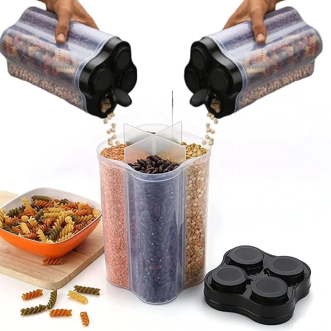 TASMAX 4-in-1 Kitchen Storage Box Set – Plastic Containers for Kitchen Storage | Multipurpose Jars & Boxes for Spices, Grains & Snacks | Durable & Space-Saving Design (Pack of 1) - Best Price ₹299 at Amazon