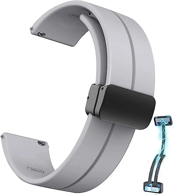 GameSir 22mm Smartwatch Strap | Soft Silicone Magnetic Lock Replacement Band Compatible with Noise ColorFit & All 22mm Lug Watches | Flexible, Sweatproof & Latest Fashion Design Strap (Light Grey)