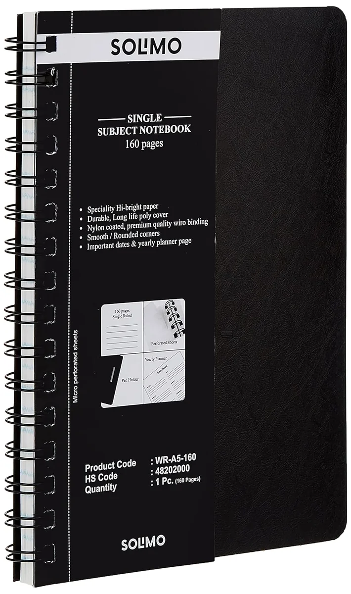 Amazon Brand - Solimo Wirebound Notebook, A5 Size, 160 Pages, Single Ruled, 70 GSM Paper - Best Price ₹179 at Amazon