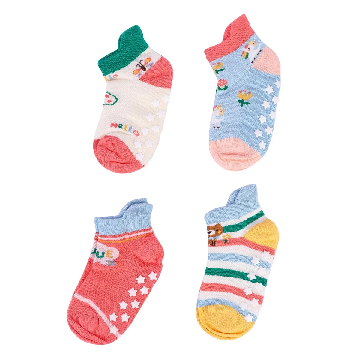Cotton Anti Slip Grip Socks for Kids Boys & Girls (Assorted Random Designs)