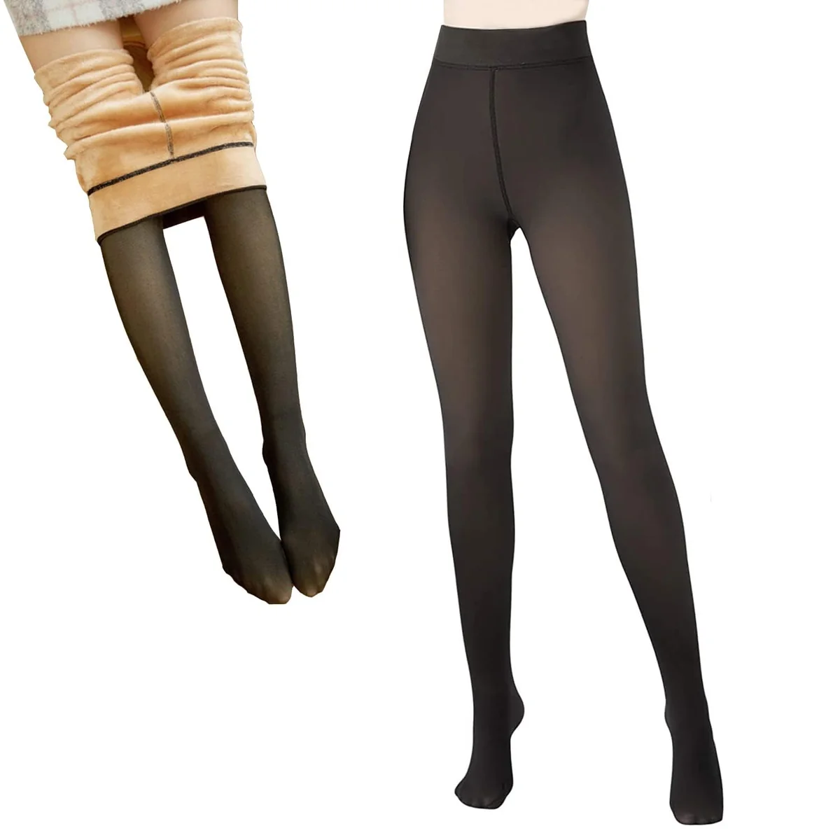 Women's Dual-Tone Pantyhose Stockings | Thermal Fleece Tights