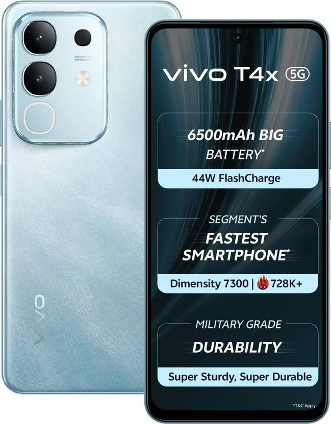 vivo T4x 5G (Marine Blue, 128 GB)  (6 GB RAM) - Best Price ₹15499 at Flipkart