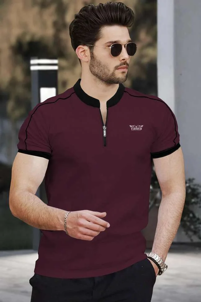 Solid Men Maroon, Black T-Shirt