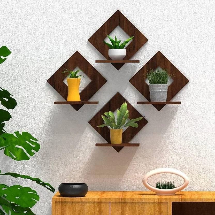 SHAJOC Mdf Wooden SQUARE Shaped Multipurpuse WallHanging/Flower pot stand pack of 4 Pack of 4  (20 cm X 20 cm, Brown) - Best Price ₹111 at Flipkart