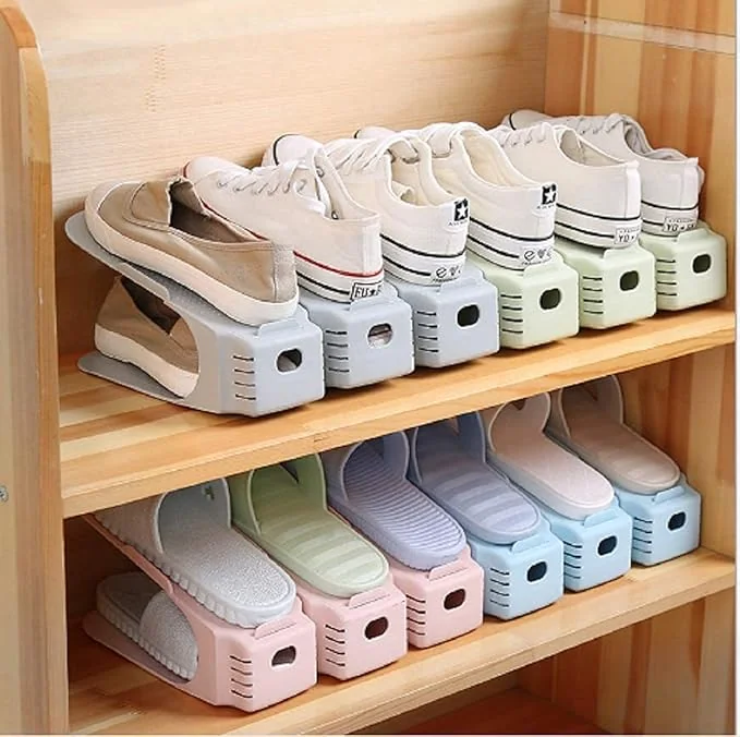 TEKCOOL Plastic Shoe Slots Organizer Space Saver Double Deck Shoe Rack Adjustable Shoe Slots For Closet Organization (Pack Of 2) (Multicolor) - Best Price ₹216 at Amazon