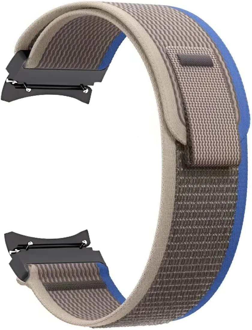 FOLX FAB12 Trail Velcro Nylon Sports Bands Compatible for Samsung Galaxy Watch 4 Band & Galaxy Watch 5 Band 44mm 40mm/Watch 5 Pro Bands 45mm/Galaxy Watch 4 Classic Bands 46mm 42mm,20mm Sport Strap Wristbands for Men Women [ NO GAP ARC EDGE ] (BLUE & GREY)