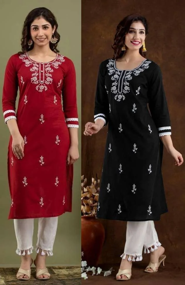 Women Chikan Embroidery Kurta - Best Price ₹133 at Shopsy