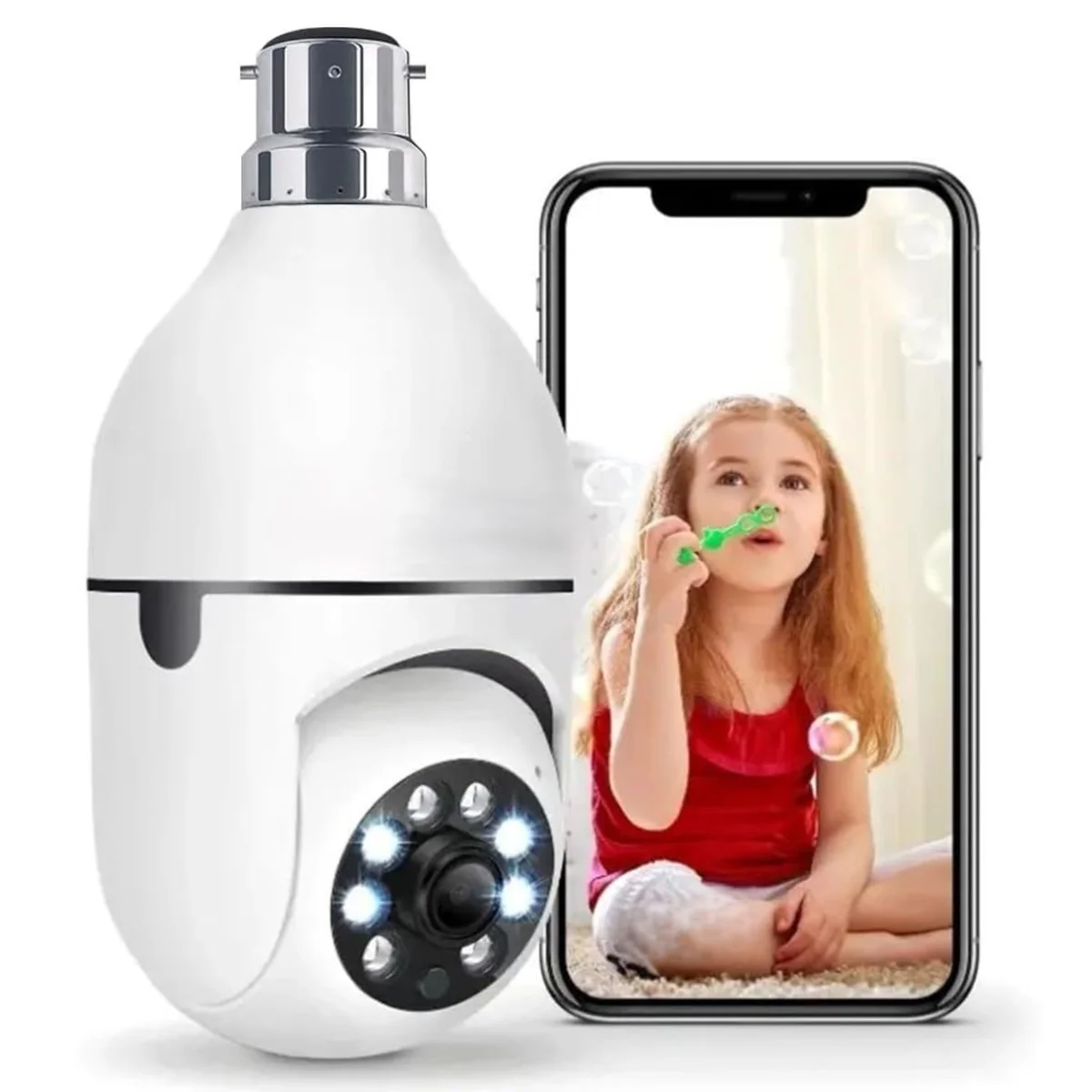 JB Supar 3MP WiFi Light Bulb Security Camera | 360 Degree Pan Tilt Zoom | Night Vision | Two Way Audio | Wireless CCTV Bulb Camera | HD Video | Motion Detection with Mobile App Control (Light Camera)