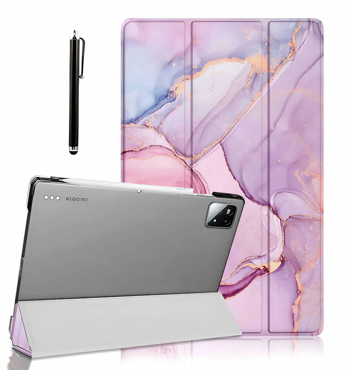 ProElite Cover for Xiaomi Mi Pad 7/7 Pro 11.2 inch Case Cover, Flip Case Cover for Xiaomi Mi Pad 7/7 pro 11.2 inch. with Transparent Back & Stylus Pen [Auto Sleep Wake Support], Marble Pink