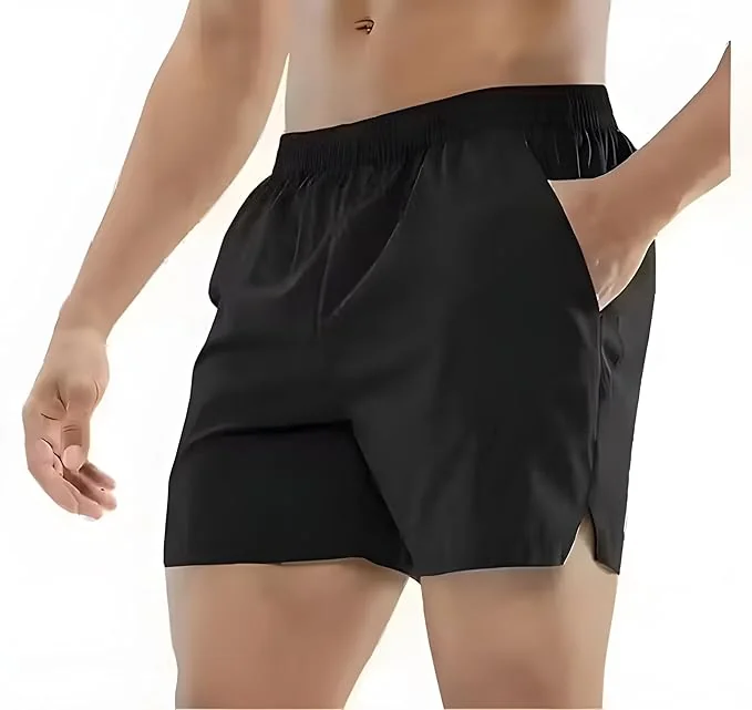Men's Athletic Running Shorts, Cotton Blend, 2 Pockets, Black - Best Price ₹115 at Amazon